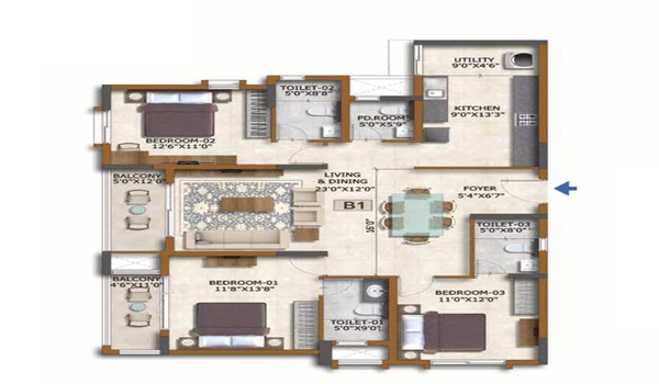 Nambiar District 25 3 BHK Floor Plan