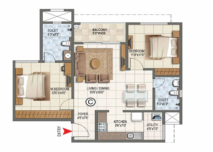 Nambiar Ellegenza 3 BHK Floor Plan